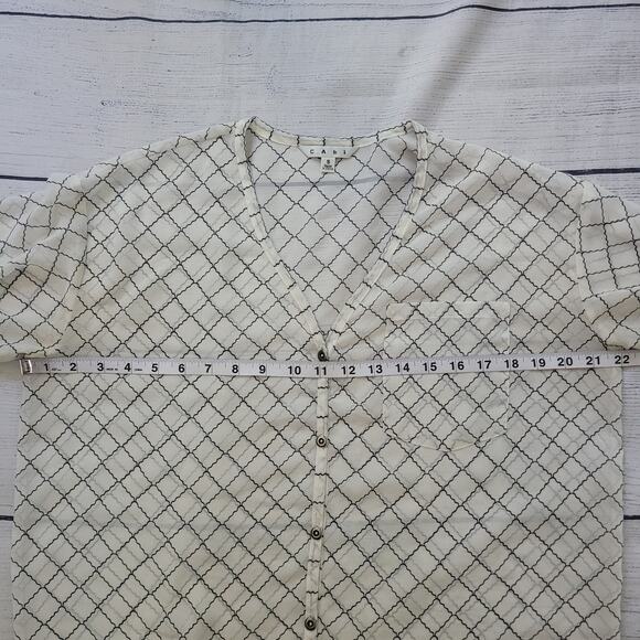 CAbi Size S Chessboard Blouse Black White Sheer Button Up Roll Tab Sleeve Office - Picture 6 of 11